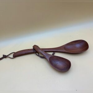 Vintage cherry wood hand carved spoons signed Paris, Ky, thanksgiving